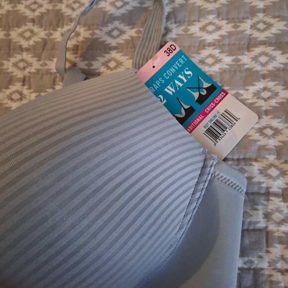 VANITY FAIR 72389 BRA Radiant Convertible WireFree Smooth Blue Striped 38D NWT - Picture 2 of 7